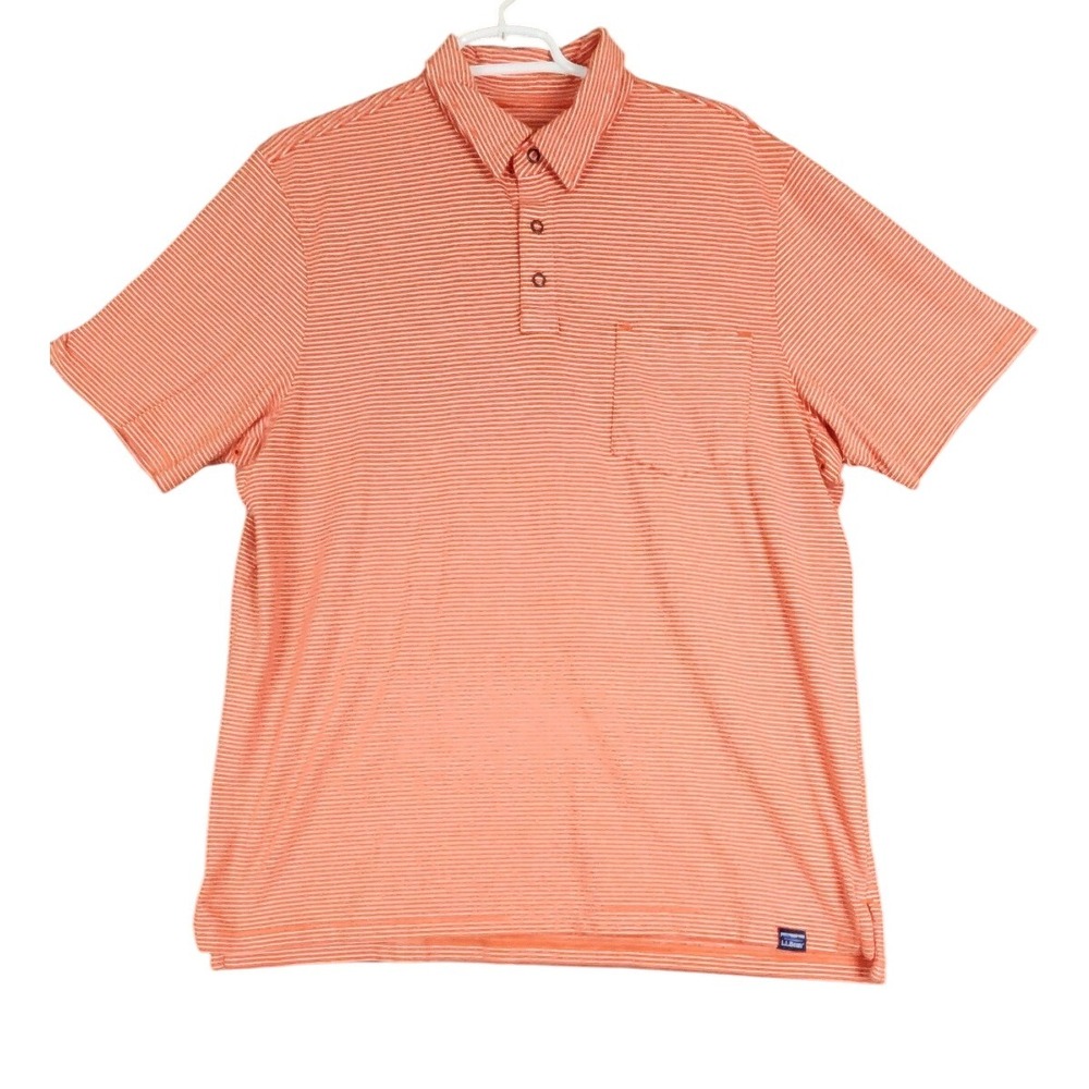 L.L.‎ Bean Men's Polo Shirt Orange Striped Short Sleeve Golf Casual Shirt